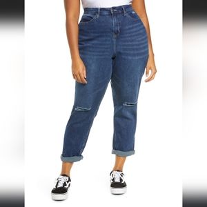 BP. Distressed High Waist Roll Cuff Mom Jeans